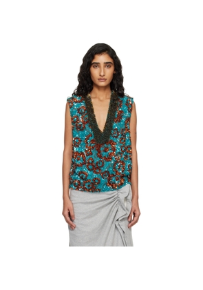 Dries Van Noten Blue & Orange Sequinned Top