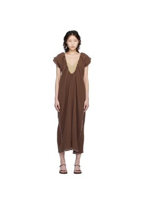 Baserange Brown Max Crinkle Linen Maxi Dress