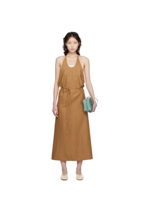 Baserange Tan Wild Silk Apron Midi Dress