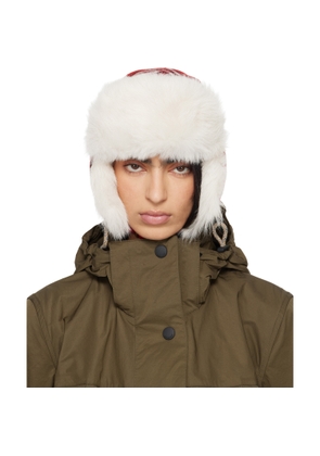Burberry Red & Off-White Check Wool Trapper Hat