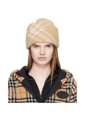 Burberry Beige Check Mohair Wool Blend Beanie
