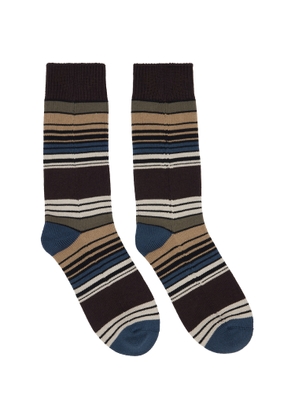 sacai Brown Horizontal Stripe Socks