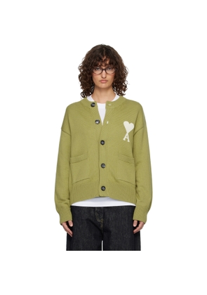 AMI Paris Green Wool Crewneck Ami de Coeur Cardigan