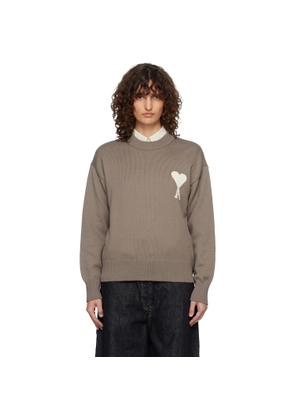 AMI Paris Taupe Wool & Cotton Crewneck Ami de Coeur Sweater