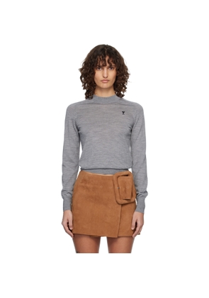 AMI Paris Gray Wool Crewneck Ami de Coeur Sweater