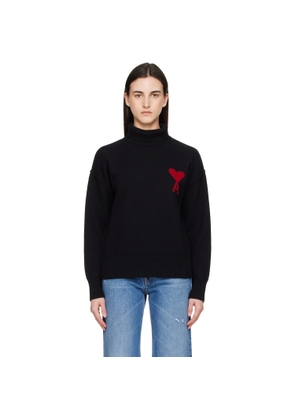 AMI Paris Black Contrast Ami de Coeur Funnel Neck Sweater