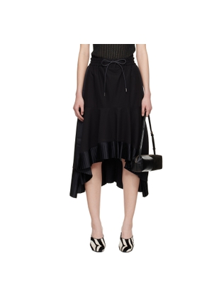 sacai Black Cotton Broadcloth Midi Skirt