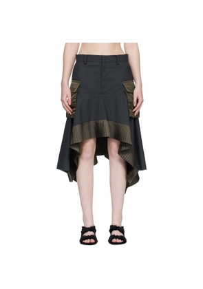 sacai Gray Suiting & Nylon Twill Midi Skirt