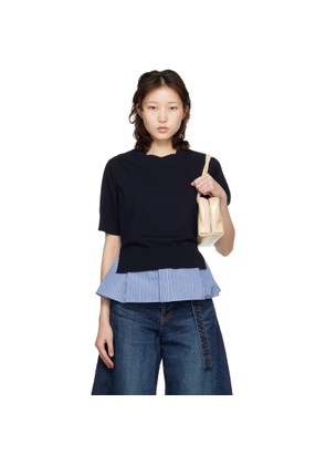 sacai Navy & Blue Poplin Cotton Knit Sweater