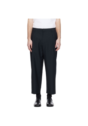 Maison Kitsuné Navy Cropped Pleated Trousers