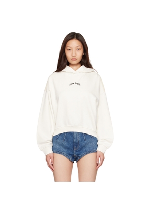 Palm Angels Off-White Curved Logo Loose Crop Hoodie