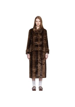 OPEN YY Brown Tab Toggle Faux-Fur Coat