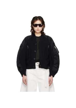 sacai Black Nylon Twill & Knit Cardigan