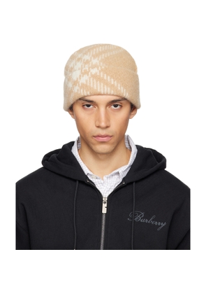 Burberry Beige Check Mohair Wool Blend Beanie