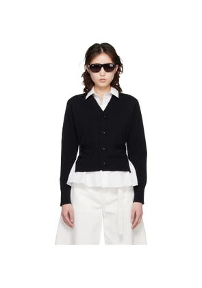 sacai Black & White Poplin Cotton Knit Cardigan