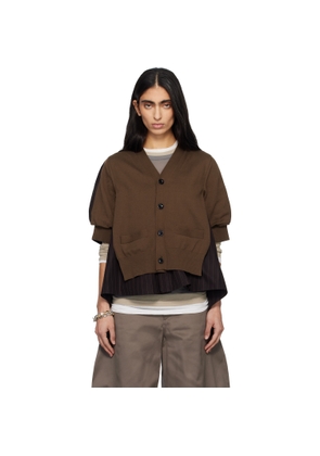 sacai Brown Chalk Stripe & Cotton Knit Cardigan
