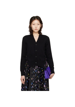 sacai Black Floral Print Cotton Knit Cardigan