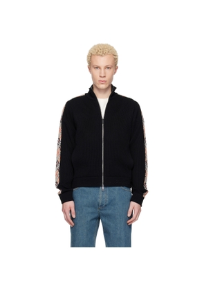 Burberry Black Check Trim Zip-Up Sweater