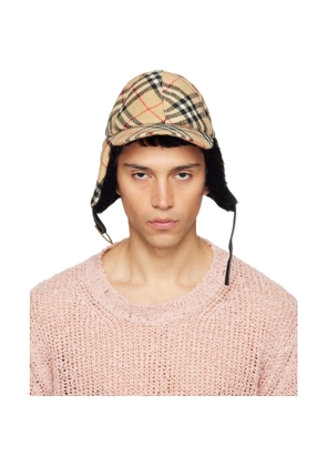 Burberry Beige Check Wool Trapper Cap
