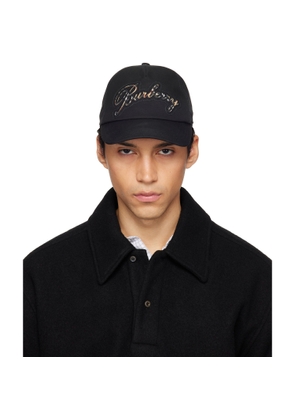 Burberry Black Check Cursive Logo Gabardine Baseball Cap