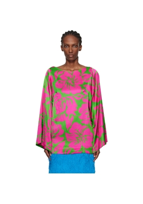 Dries Van Noten Pink & Green Satin Floral Print Blouse