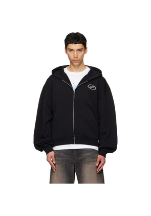 We11done Black 'WE11DONE' Zip-Up Hoodie