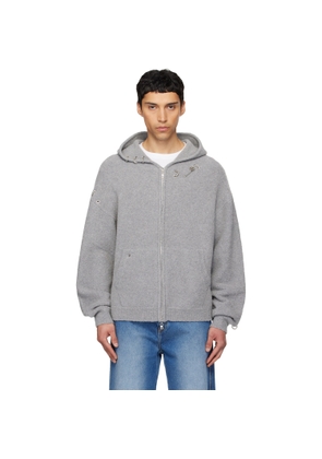 We11done Gray Rose Thorns Oversized Zip-Up Hoodie