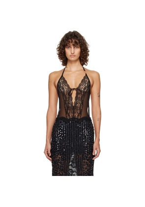 Versace Black Embroidered Lace-Trim Bodysuit