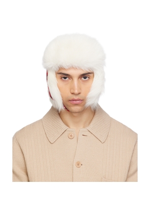 Burberry Red & Off-White Check Wool Trapper Hat