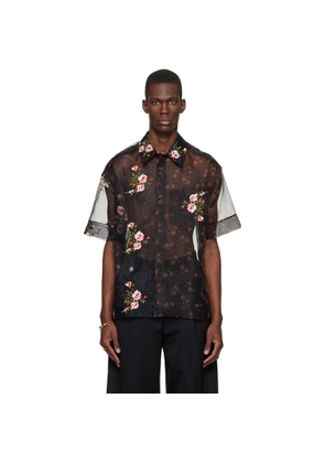 Simone Rocha Black Sheer Patchwork Boxy Shirt