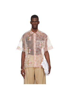 Simone Rocha Pink Sheer Patchwork Boxy Shirt