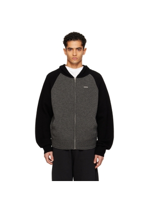 We11done Black & Gray Raglan Knit Zip-Up Hoodie