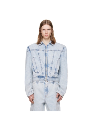 LGN Louis Gabriel Nouchi Blue Wide-Shoulder Zipped Denim Jacket