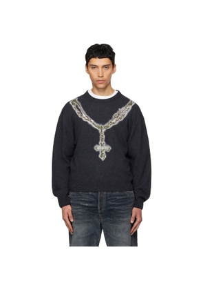 We11done Gray Cross Necklace Sweater