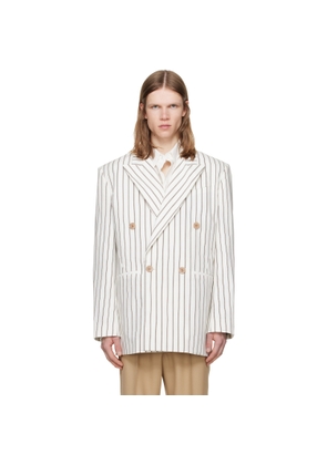 LGN Louis Gabriel Nouchi Off-White Straight Double-Breasted Striped Blazer