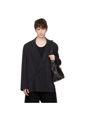 LEMAIRE Black Soft Double Breasted Dry Silk Blazer