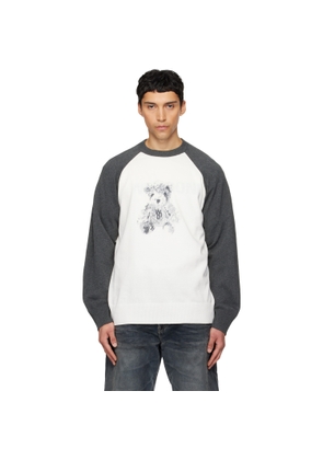 We11done White & Gray Teddy Raglan Sweater