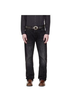 RRL Black Slim Boot Distressed Selvedge Jeans