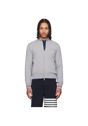 Thom Browne Gray 'Browne 65' Intarsia Zip Up Bomber Jacket