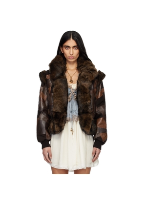 Chloé Brown Short Hybrid Leather Bomber Jacket