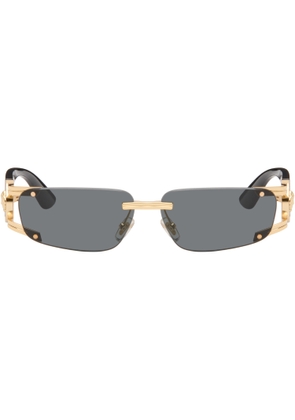Versace Black & Gold 'Medusa Honor' Rectangular Sunglasses