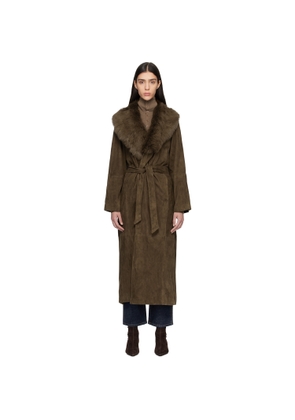 Nour Hammour Khaki Briona Luxurious Suede Coat