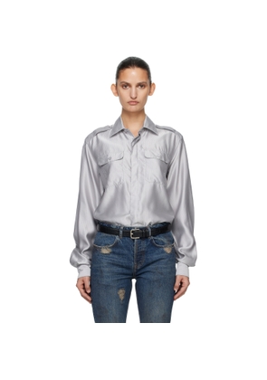 AARON ESH Gray Silk Military Shirt