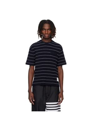 Thom Browne Navy Textured Stripe Waffle T-shirt