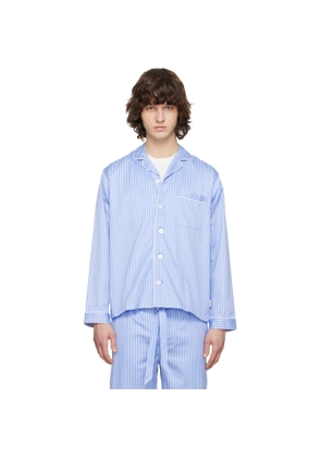 Tekla Blue Sateen Long-Sleeved Pyjama Shirt