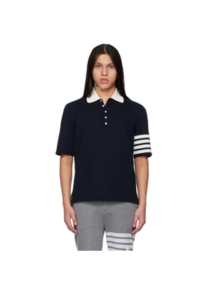 Thom Browne Navy Crest Intarsia Jacquard 4-Bar Rugby Fit Polo