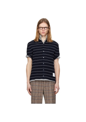 Thom Browne Navy Textured Stripe Short Sleeve Shirt