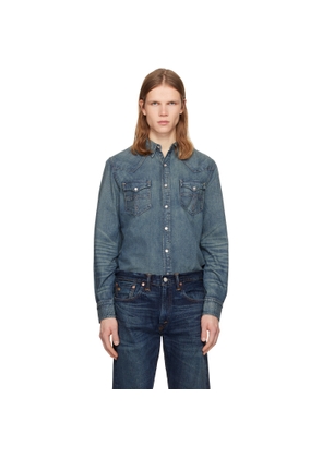 RRL Blue Slim Fit Denim Western Shirt
