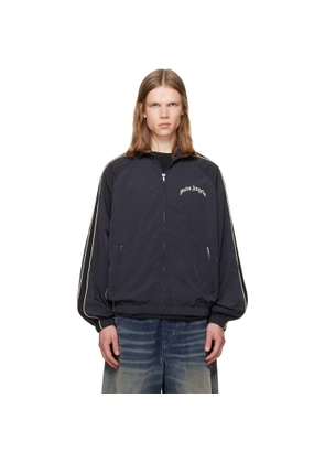 Palm Angels Black Curved Logo Vintage Windbreaker Track Jacket