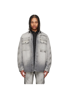 Off-White Gray Diagonal Embroidered Denim Military Overshirt